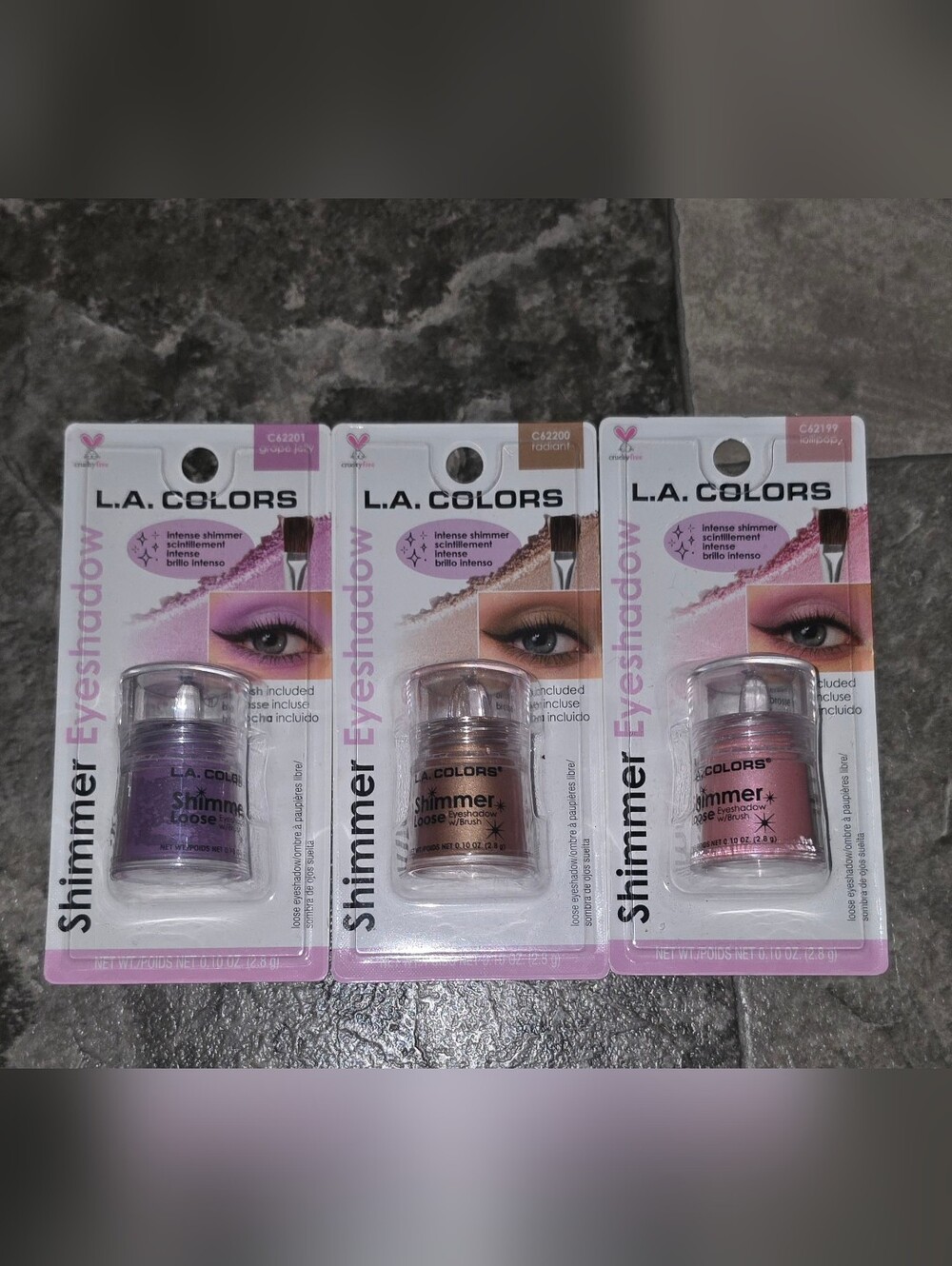 L.A. COLORS Shimmer Eyeshadow Loose Pigment - Grape Jelly, Lollipop & Radiant